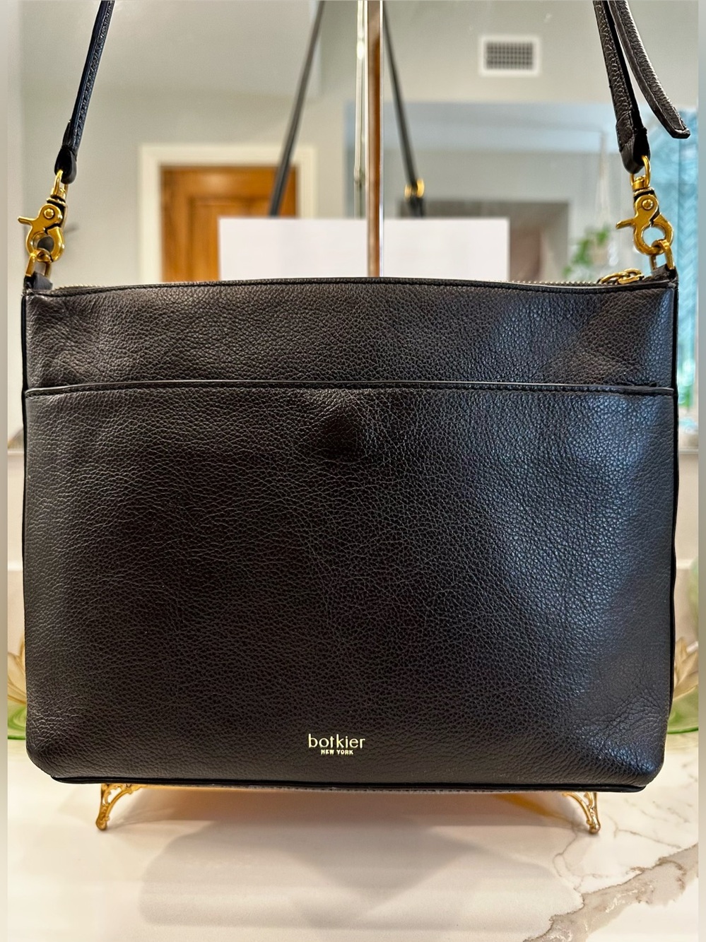 Botkier New York Beatrice Genuine Leather Crossbody Bag Black, EUC